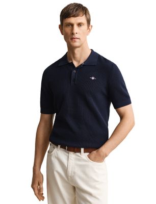 Gant Gant polo navy ribstof korte mouw
