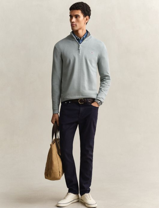 Gant trui grijs half zip effen