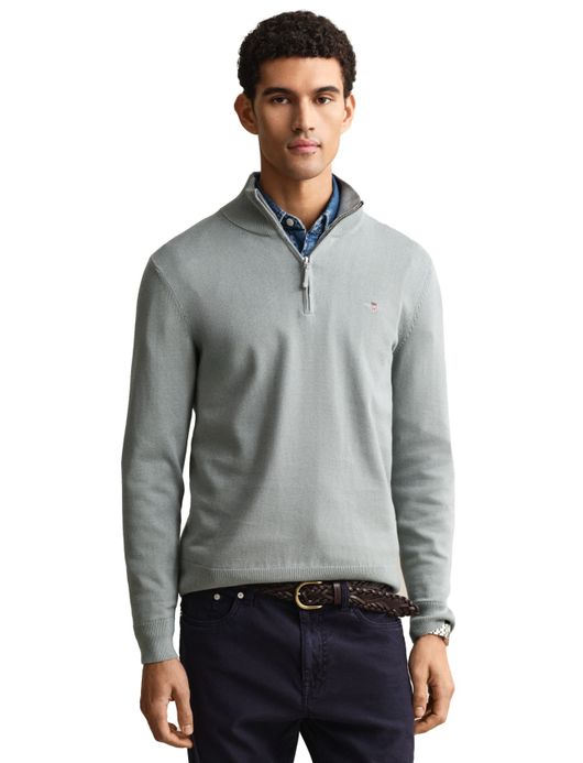 Gant trui grijs half zip effen