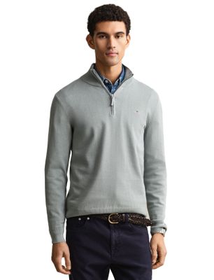 Gant Gant trui half zip grijs katoen normale fit