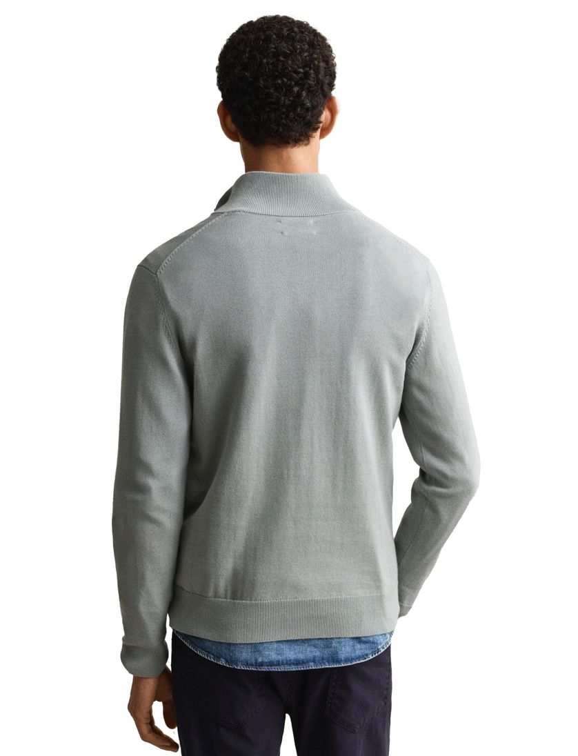 Gant trui half zip grijs normale fit katoen