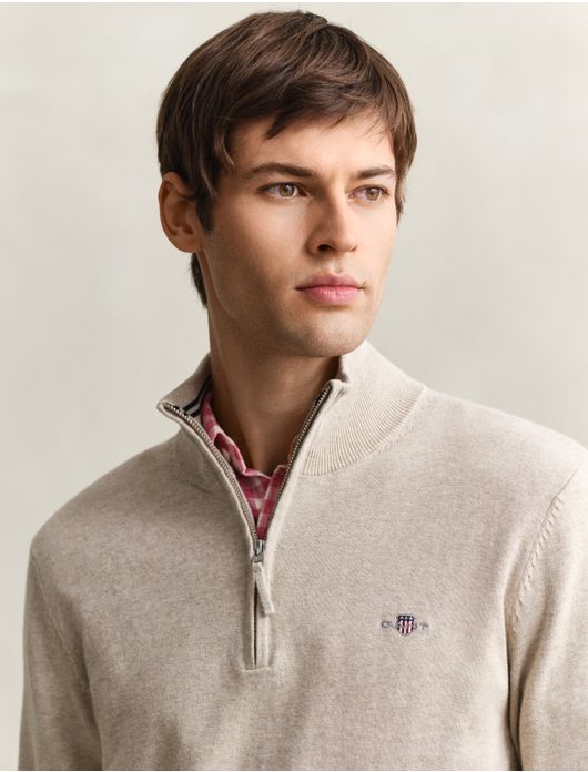 Gant trui beige gemeleerd half zip