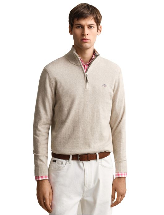 Gant trui beige gemeleerd half zip