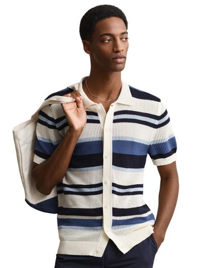 Gant Gant gestreepte polo creme donkerblauw