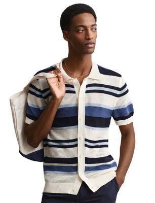 Gant Polo korte mouw Gant gestreept creme donkerblauw