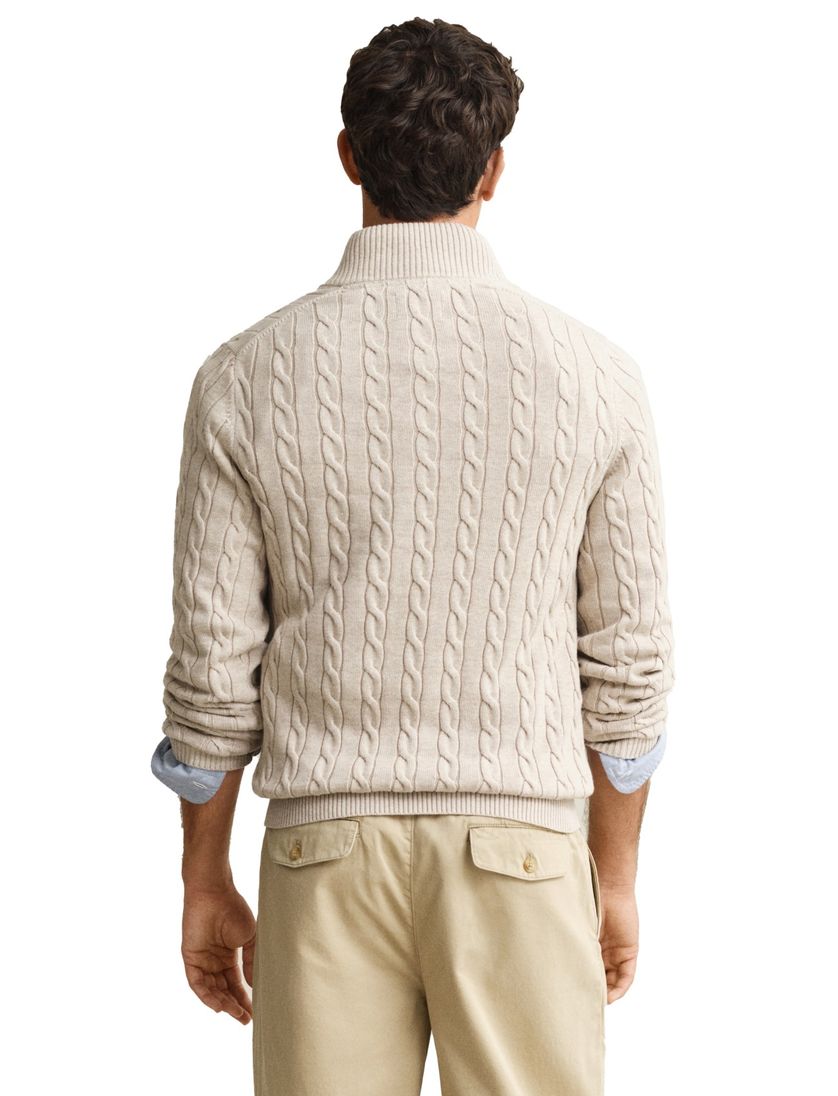 Gant kabeltrui beige katoen half zipje