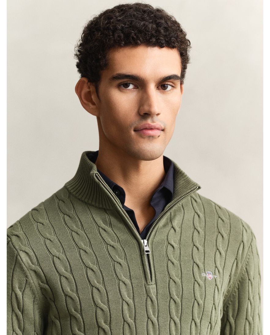 Gant kabeltrui groen katoen normale fit