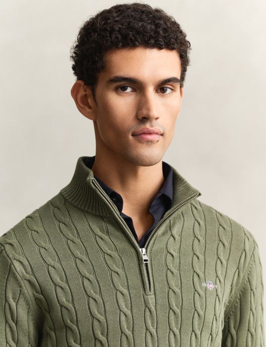 Gant trui groen kabel half zip