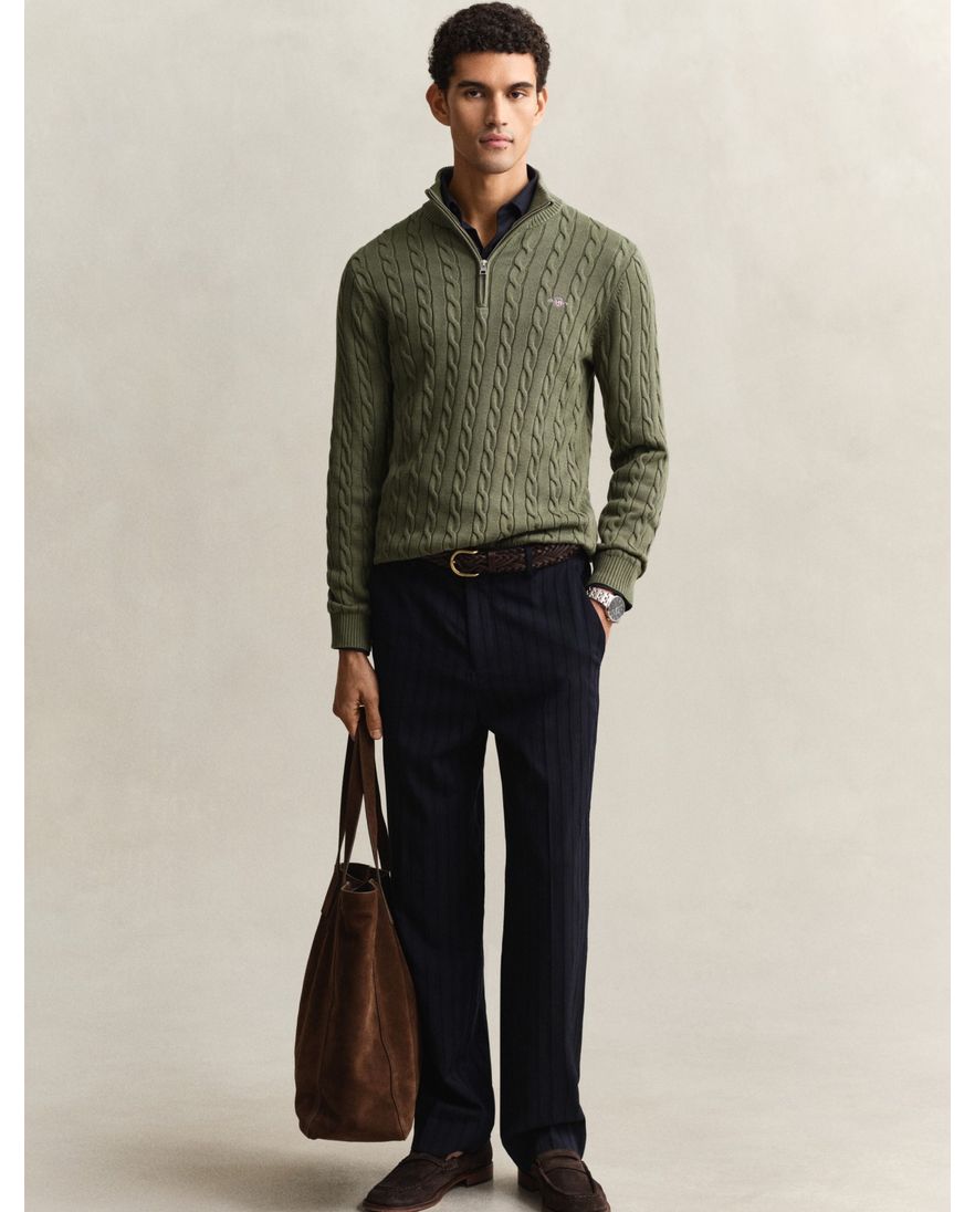 Gant kabeltrui groen katoen normale fit