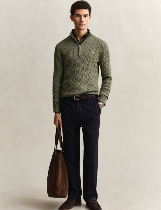 Gant trui groen kabel half zip