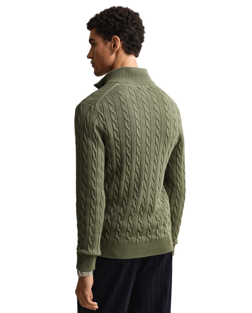 Gant kabeltrui groen katoen normale fit