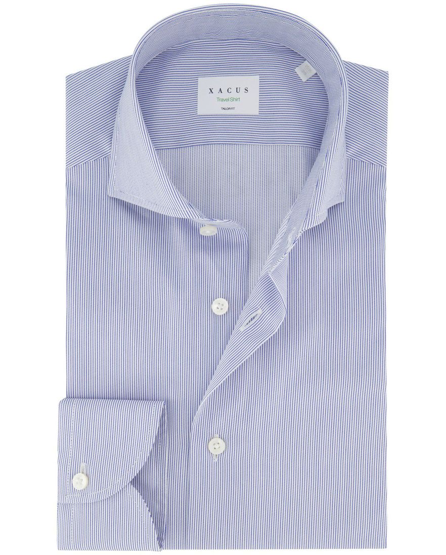 Xacus Tailor Fit overhemd blauw gestreept