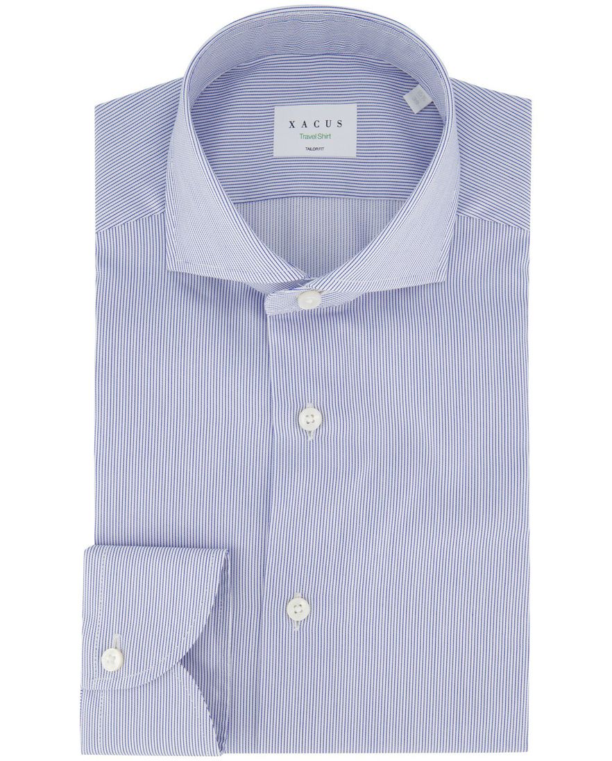 Xacus Tailor Fit overhemd blauw gestreept
