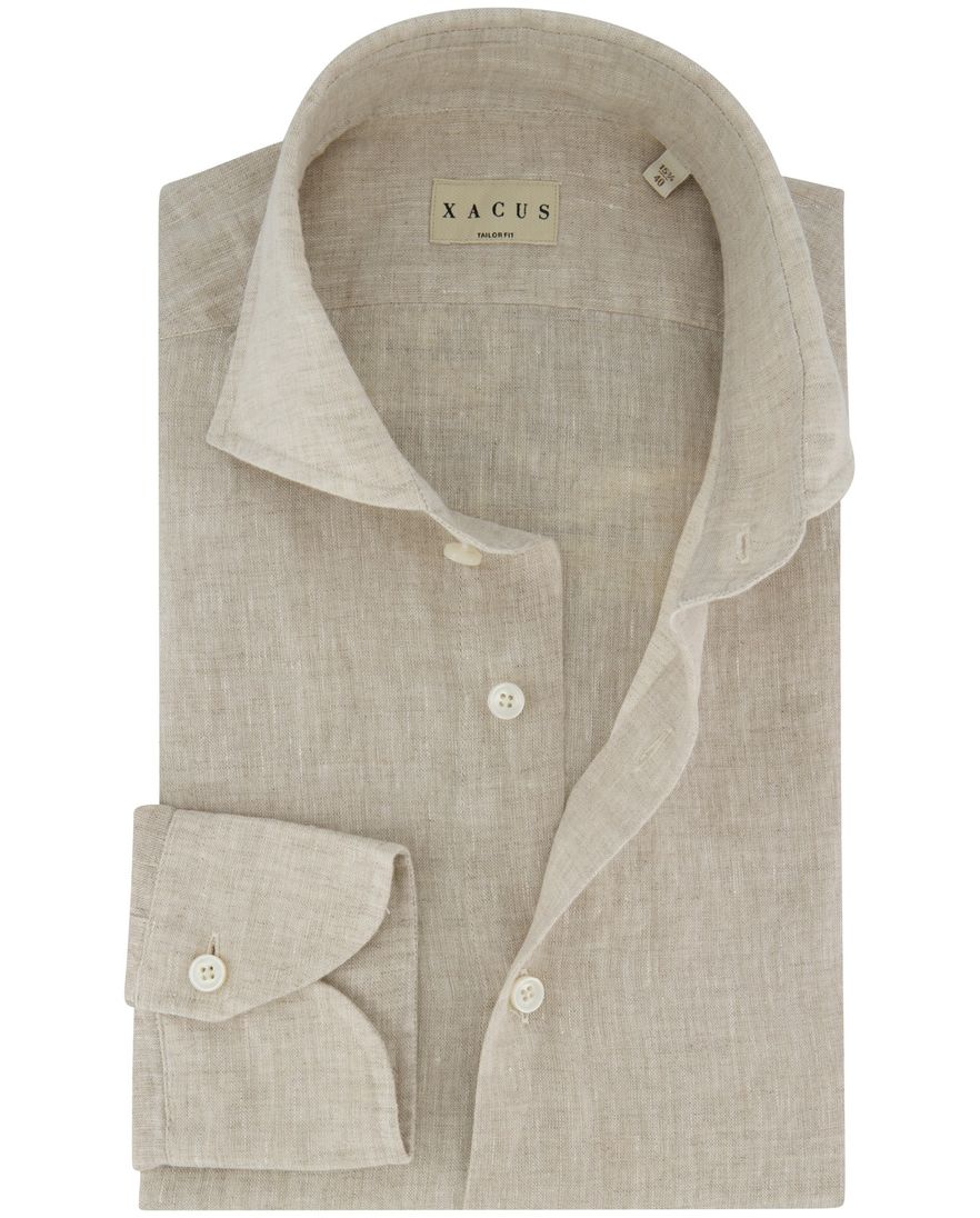Beige geprint overhemd Xacus Tailor fit normale fit linnen