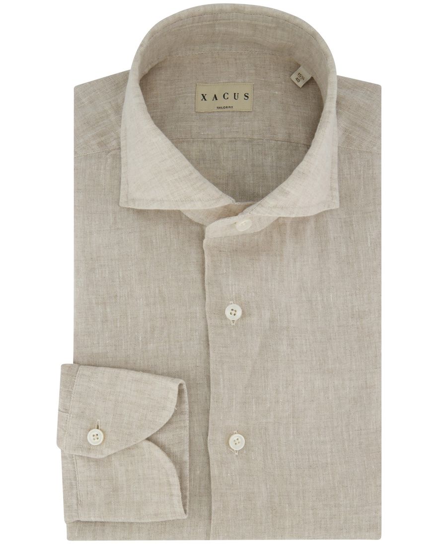 Beige geprint overhemd Xacus Tailor fit normale fit linnen