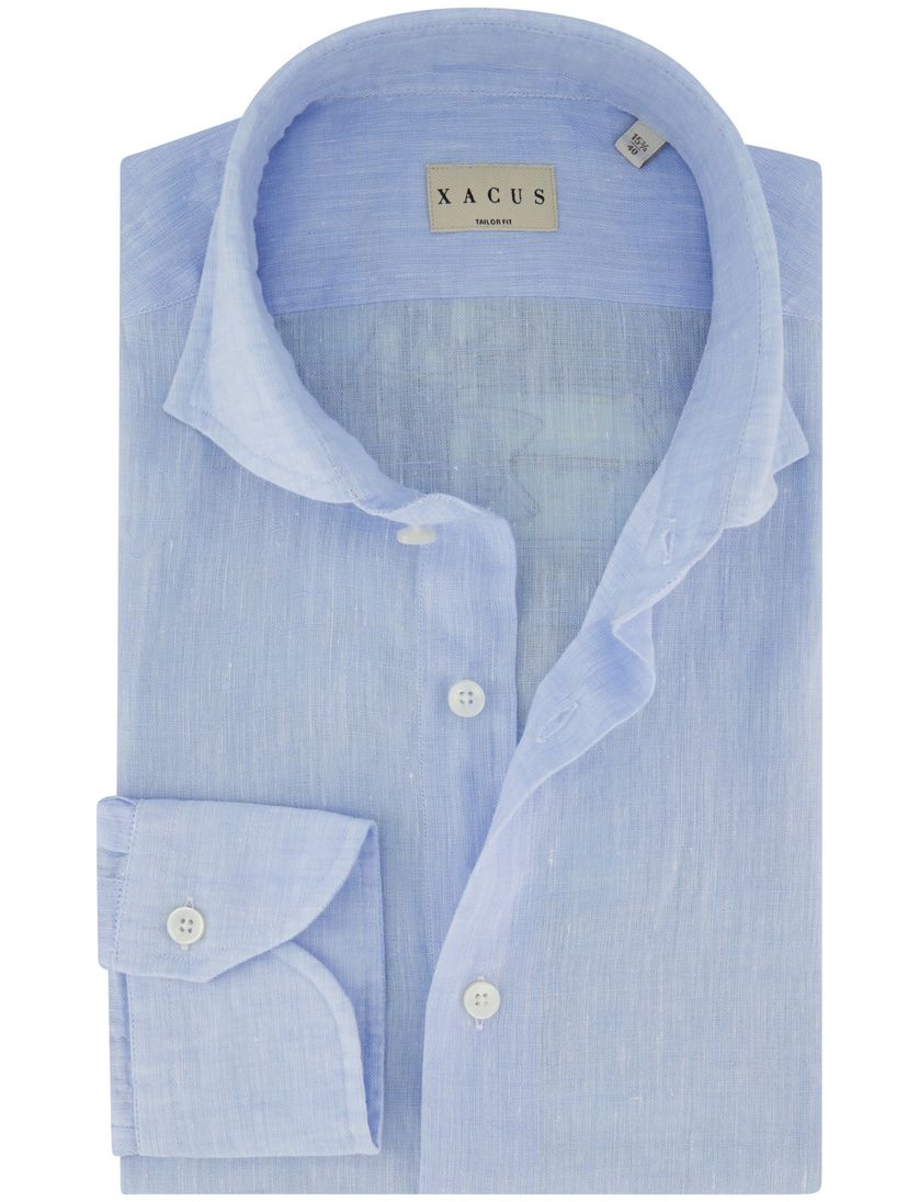 overhemd Xacus lichtblauw printje normale fit linnen