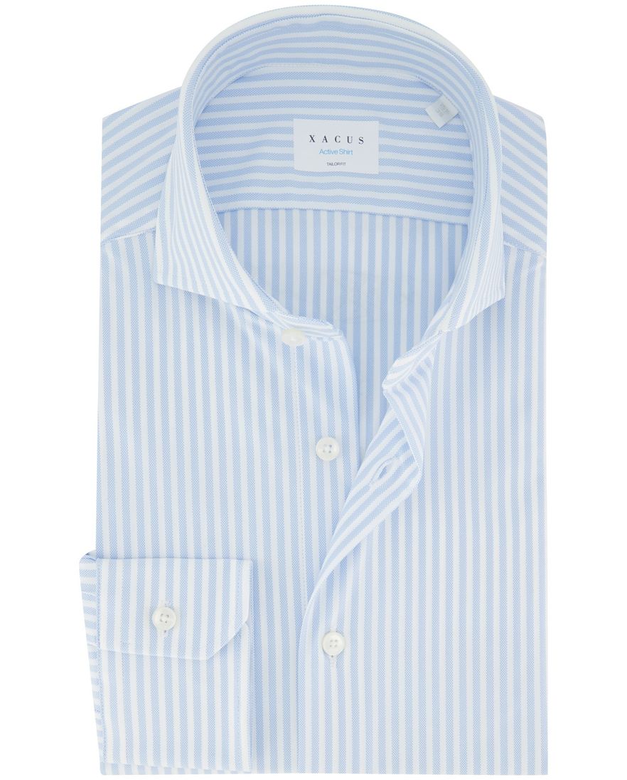Xacus overhemd lichtblauw gestreept normale fit