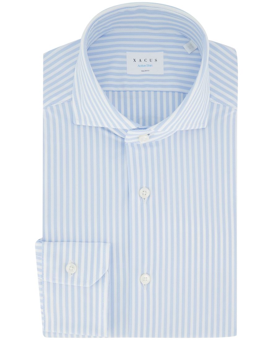 Xacus overhemd lichtblauw gestreept normale fit