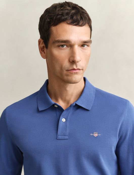 Gant polo blauw 2-knoops lange mouw