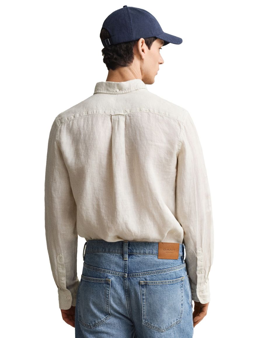 Gant overhemd beige linnen met borstzak