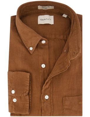 Gant Linnen overhemd bruin Gant wijde fit button down