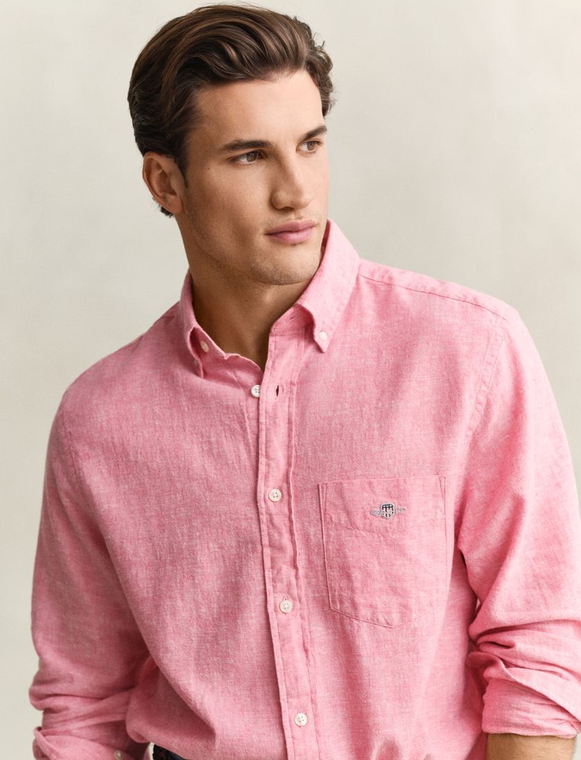 Overhemd gant linnen roze met borstzak