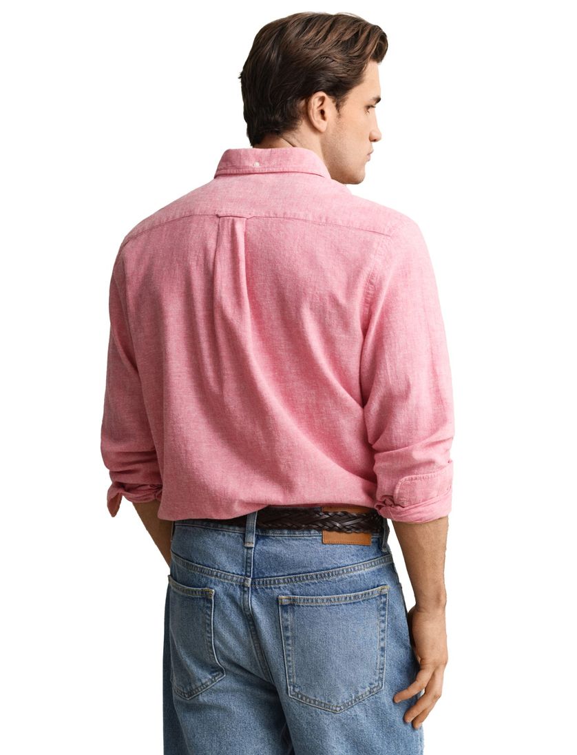 Overhemd gant linnen roze met borstzak