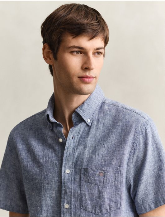 Gant overhemd korte mouw blauw