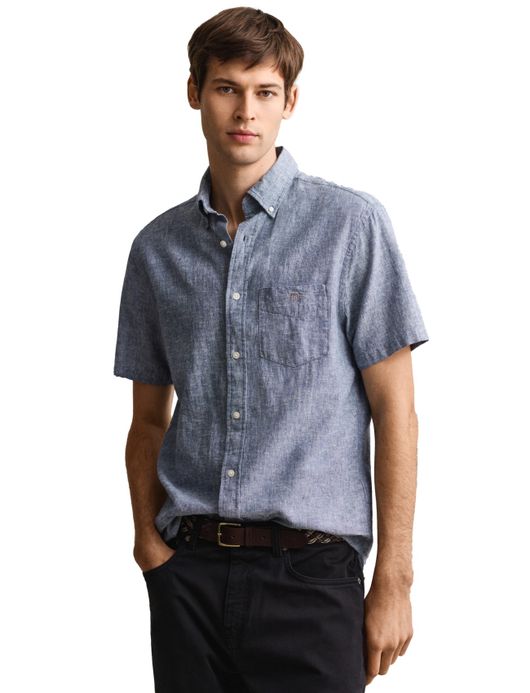 Gant overhemd korte mouw blauw