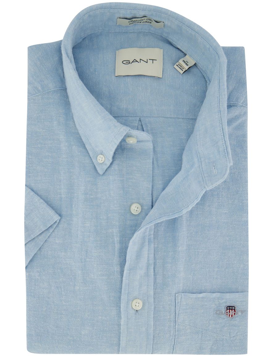 Gant overhemd linnen korte mouw lichtblauw