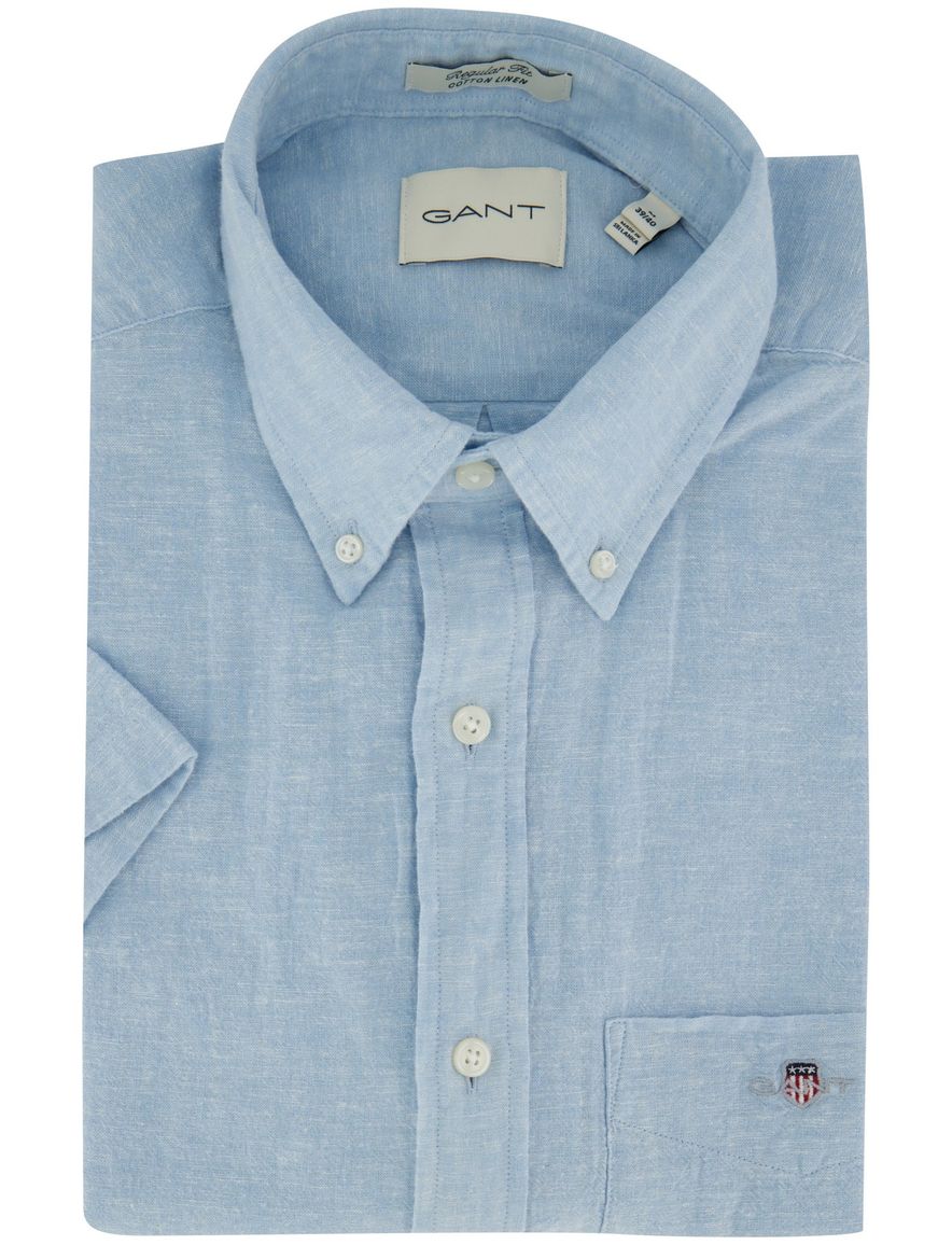 Gant overhemd linnen korte mouw lichtblauw
