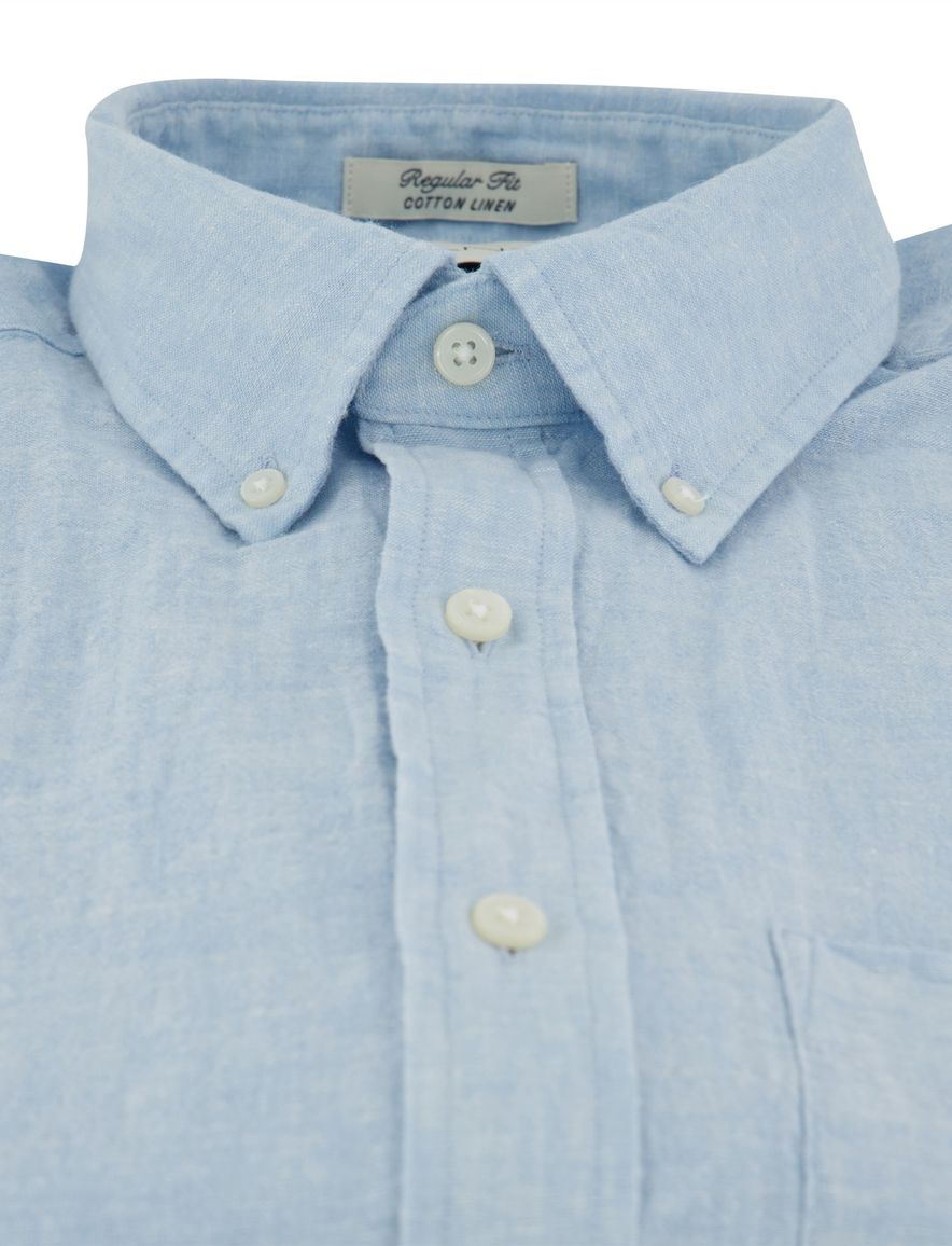 Gant overhemd linnen korte mouw lichtblauw