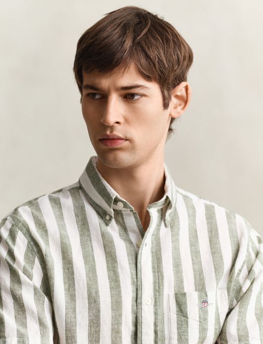 Gant overhemd groen korte mouw gestreept