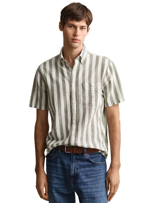 Gant overhemd groen korte mouw gestreept