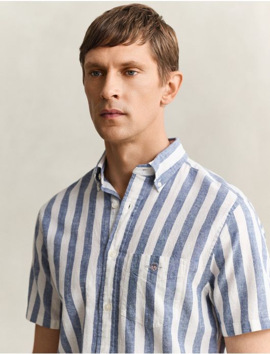 Gant overhemd korte mouw blauw