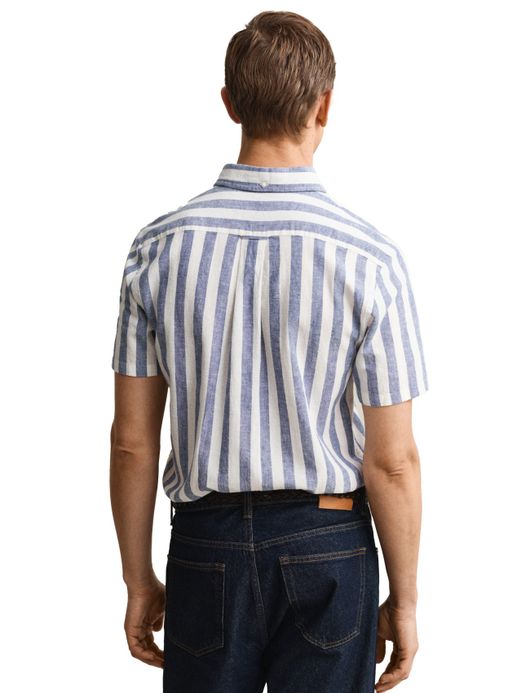 Gant overhemd blauw korte mouw gestreept