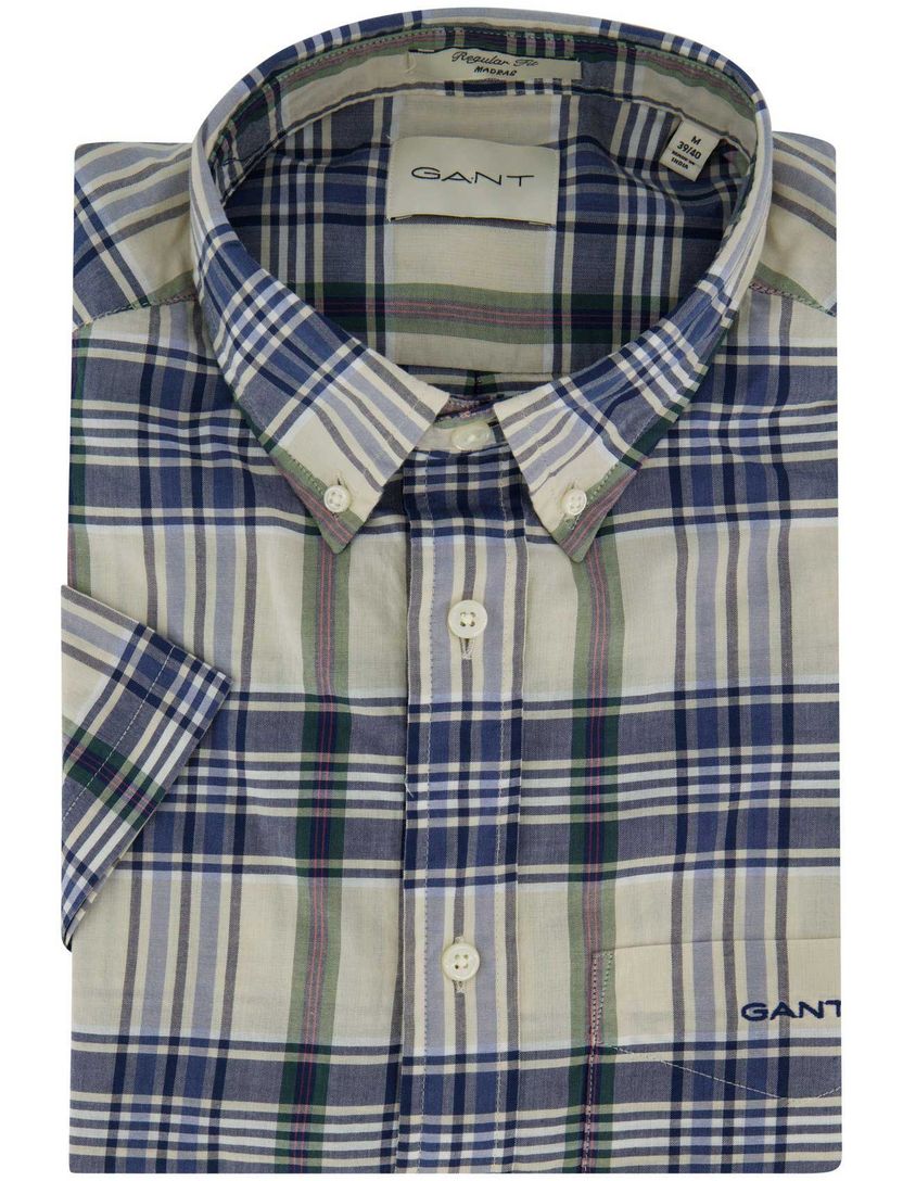 Overhemd Gant Regular Fit Madras korte mouw geruit blauw beige