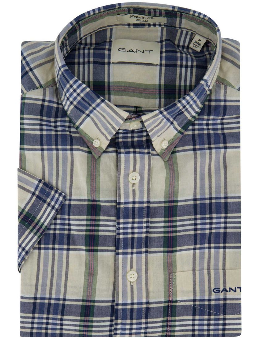 Overhemd Gant Regular Fit Madras korte mouw geruit blauw beige