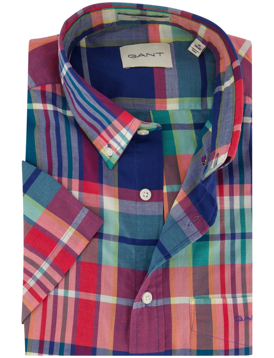 Regular Fit Gant Madras overhemd korte mouw geruit multicolor