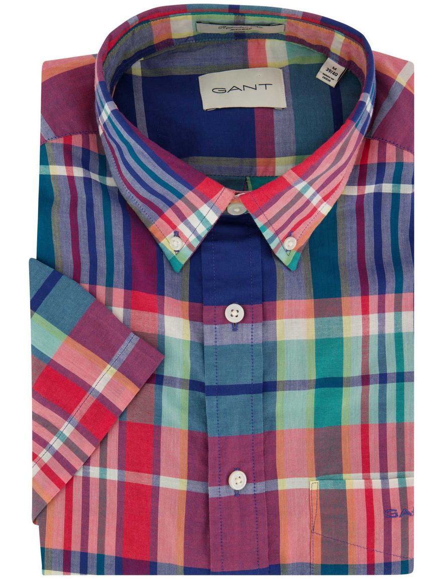 Regular Fit Gant Madras overhemd korte mouw geruit multicolor