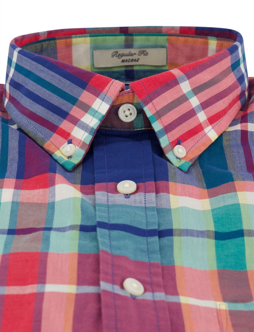 Regular Fit Gant Madras overhemd korte mouw geruit multicolor