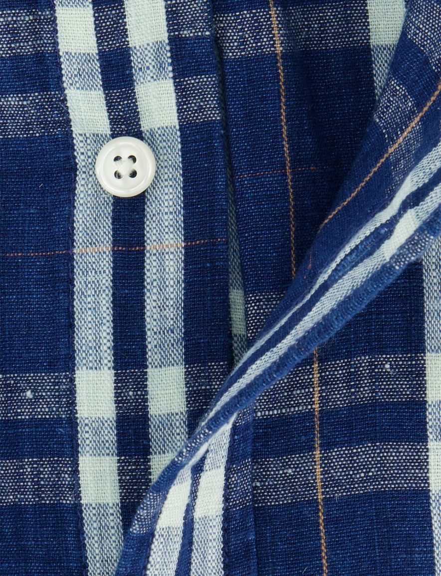 Donkerblauw met wit geruit overhemd Gant Regular Fit linnen