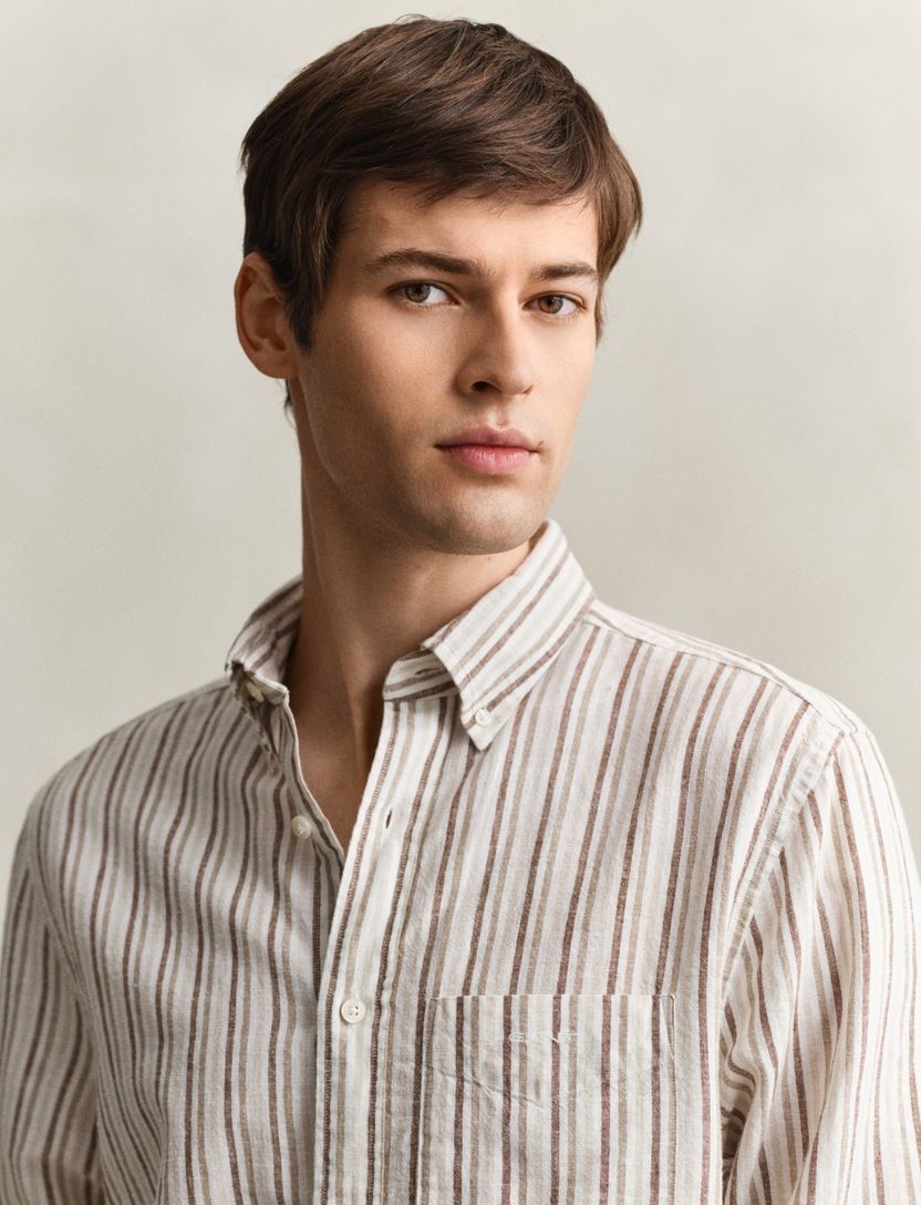 Gant overhemd beige bruine strepen normale fit