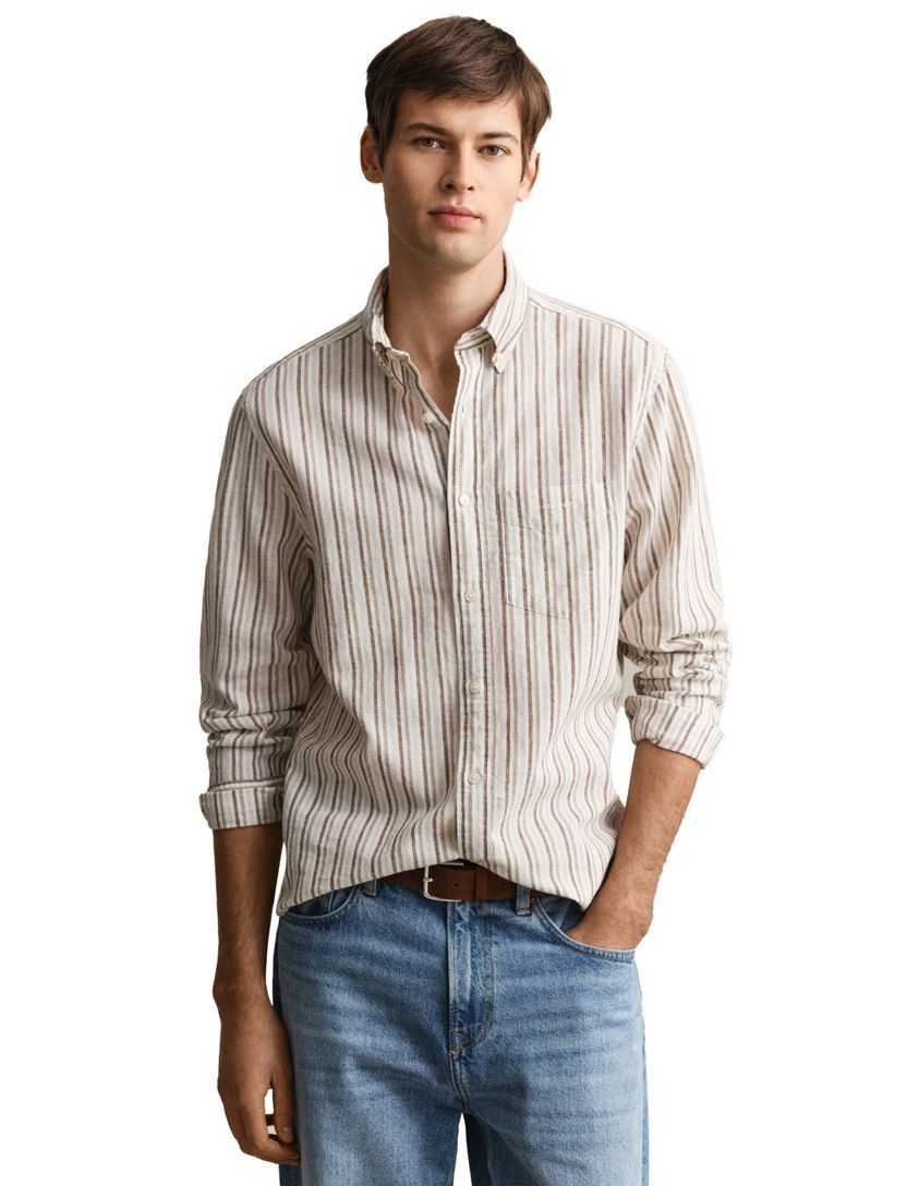 Gant overhemd beige bruine strepen normale fit