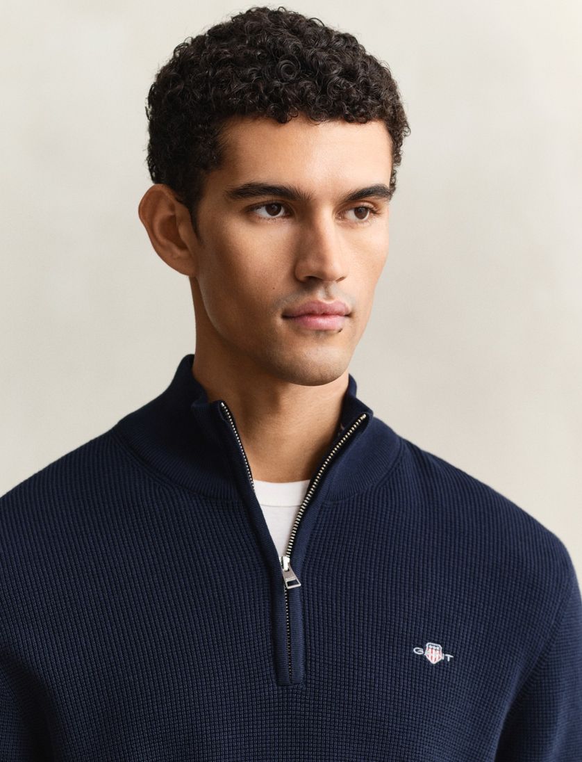 Gant trui donkerblauw half zip kraag lange mouw
