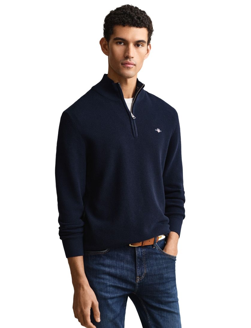 Gant trui donkerblauw half zip kraag lange mouw