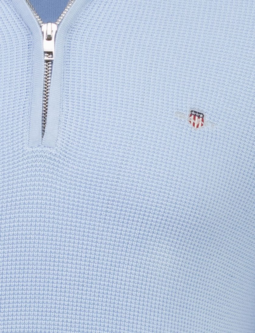 lichtblauw structuur trui Gant half-zip effen