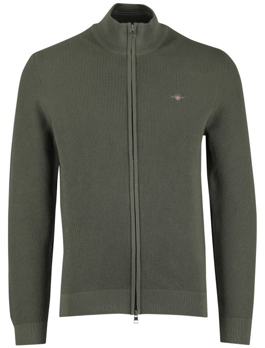 Gant vest beige katoen met structuur en rits