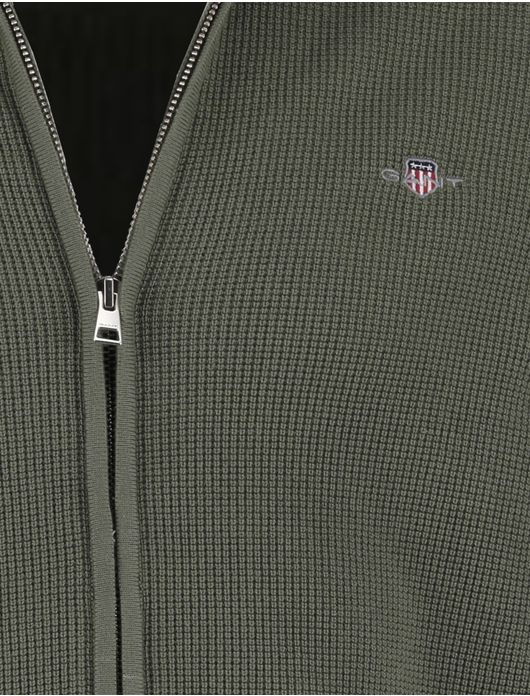 Gant vest beige katoen met structuur en rits