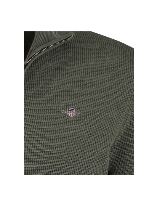 Gant vest beige katoen met structuur en rits